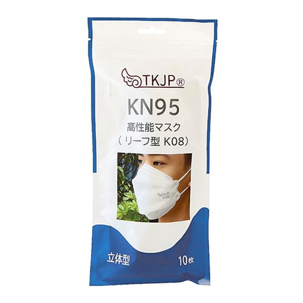 【商品説明】ウィルス流行時には、このコスパ最高のリーフ型KN95高性能マスクをオススメします。周知のように、マスクの性能はろ過率とマスク周りの漏れ率によって決められます。各種マスクのウィルスへの防御効果には大差があり、N95のような高性能マスクは最も効果的であります。また、同じN95マスクを使用しても、密着させて隙間なく身に着けた時は、緩く着けた時より防御率が倍増します。ここで、N95マスク同等のKN95マスク、『リーフ型(柳葉型) TKJP KN95 マスク』をご紹介いたします。※KN95マスクは中国基準、N95マスクはアメリカ基準。(両者は同等であり、0.3μmの微粒子のろ過率が95%以上と定める。)実はこのリーフ型『TKJP KN95 マスク』は、あのフィギュアスケート王子が2022北京冬オリンピック大会中に着用し、爆発的に人気になりました!【特徴】●高いろ過率(実測PFE 99.4%〜99.8%)●立体型であり、口及び鼻の周りに広い空間●フィットする構造で、周りの漏れが少ない【4層構造】●1層目：PP不織布●2層目：メルトブローン布●3層目：メルトブローン布●4層目：きめ細かく柔らかいPP不織布中間のマスクの「心臓」として一般に知られる2層のメルトブローン布 により、PM2.5や花粉、ウイルス等をしっかりブロック!【高性能リーフ型(柳葉型)『TKJP KN95 マスク』のお薦めポイント】●高いろ過率(実測PFE 99.4%〜99.8%)●気密性良く、メガネが曇りません。●着用時かなり楽になります。●口周りに広い空間があり、呼吸がしやすく、特に女性の方はマスクに口紅がつく心配もなくなります!【お薦めの使用シーン】●電車やバス、タクシーに乗る時●カンファレンス・イベント参加等人混みに入る時●サービス、接客などお客様と対面する時●製造基準：GB2626-2019●サイズ：約ヨコ20.5×タテ8cm●重量：約5g(一枚あたり)●ひもの色：マスクと同色●ひもの長さ：約17cm●包装：袋・10枚入●生産国：中国※当商品は民間用のマスクになります。※本商品は衛生商品につき未使用でも返品不可となります。