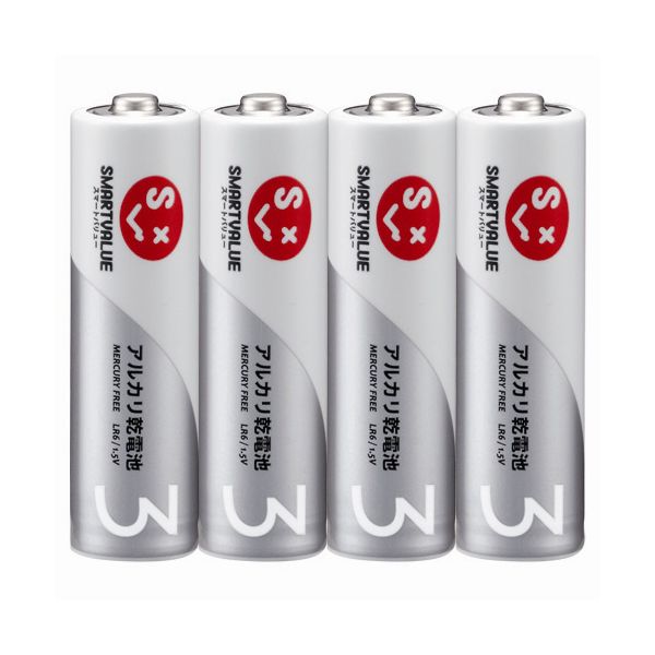 スマートバリュー N123J-4P アルカリ乾電池 単3×4本 N123J4P ジョインテックス プラス 家電 SV