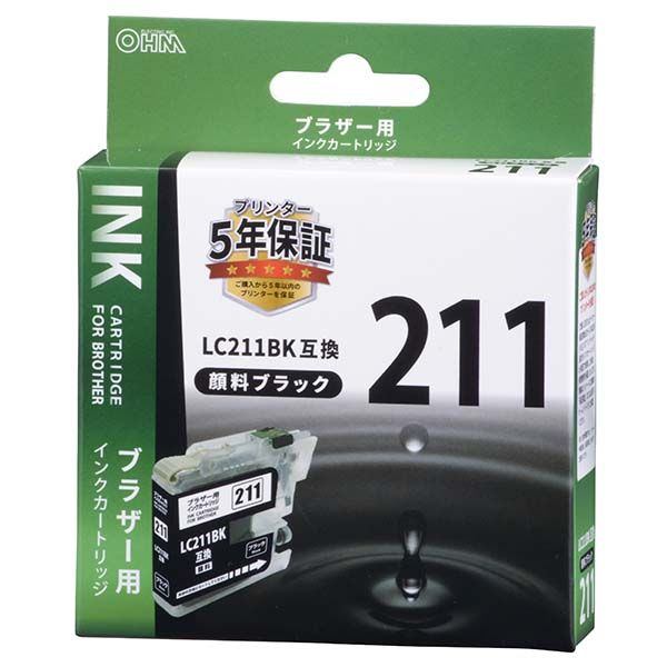 オーム電機 INK-B211B-BK ブラザー LC211BK互換 顔料ブラック×1 INK−B211B−BK INKB211BBK ブラザー互換