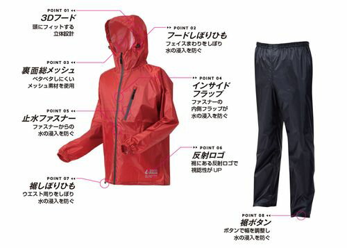 喜多 KITA 4931530589344 スーパーライトレインウェア 超軽量 No1710 レッド 霜降り柄 3L XL