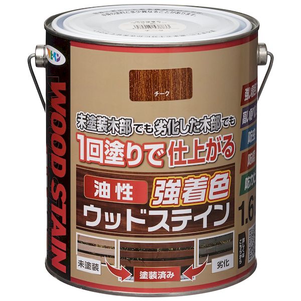 アサヒペン06-6930-5008【商品説明】●油性タイプの屋外木部用塗料●防虫、防腐、防カビ効果があります。●着色力が強く、1回塗りの油性塗料です。●用途：ログハウス、ウッドデッキ、天戸、羽目板、板壁、ラティス、ガーデン木製品など●規格：1．6L●色：チーク
