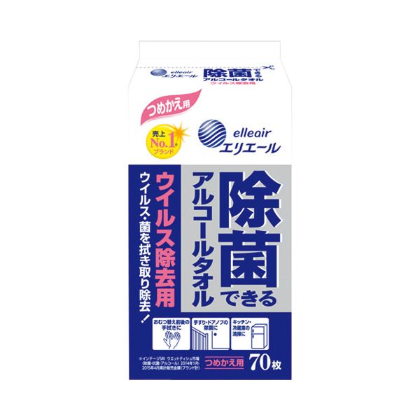 【商品説明】介護など、衛生面に気遣うシーンに好適です。ウェットティッシュ。アルコール配合。●タイプ：アルコール●シートサイズ：約140×約200mm●シート寸法（横）[mm]：約140●シート寸法（縦）[mm]：約200●配合：アロエエキス●種別：詰め替え用●材質：レーヨン＋PET不織布●注意事項：すべてのウィルス・菌を除去できるわけではありません。除菌は人体への効果を示すものではありません。トイレに流さないでください。●まとめ買い●入数：1680枚（70枚×24パック）類似商品はこちら2147345303101 大王製紙 除菌でき11,887円大王製紙 4902011731125 除菌でき8,470円大王製紙 4902011731118 除菌でき6,394円大王製紙 4902011834383 除菌でき5,914円4902011734249 エリエール 除菌で1,056円大王製紙 4902011833140 除菌でき8,470円大王製紙 4902011732078 除菌でき7,192円4902011732290 エリエール 除菌で361円2147345329989 コーヨー化 アルコ9,648円4902011831443 エリエール 除菌で364円2147345330015 コーヨー化 ノンア9,648円4902011831467 エリエール 除菌で1,042円