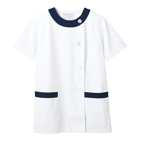 SMV1805 女性用調理衣半袖 1−092 白／紺 L