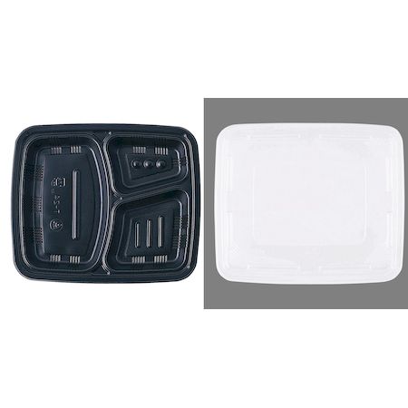 (LINEクーポン有)XAZ3502 ワンウェイ 耐熱お弁当容器 T-24 黒 蓋付・50セット入