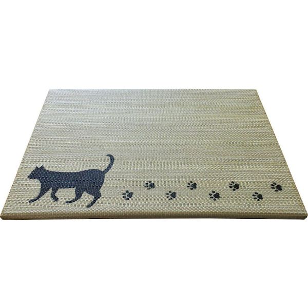 4582598716038 【4個入】 国産い草使用 足快適プチたたみ タンゴ 猫／ブラック 102882【キャンセル不可】