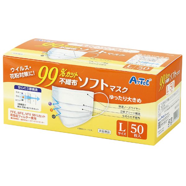 アーテック ArTec 052386 99％カット不織布ソフトマスク 50枚入 Lサイズ