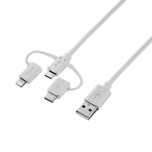 【個数:1個】MPA-AMBLCAD12WHX5 直送 代引不可・他メーカー同梱不可 5個セット エレコム スマートフォン用USBケーブル/3in1/microUSB+Type−C+Lightning/1.2m/ホワイト