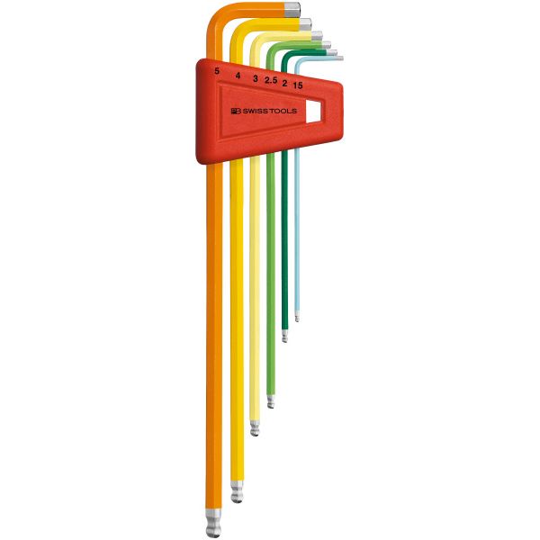 PBスイスツールズ 212LH-5RB ボール付ロング六角棒レンチ6本セット レインボー パックナシ 212LH5RB