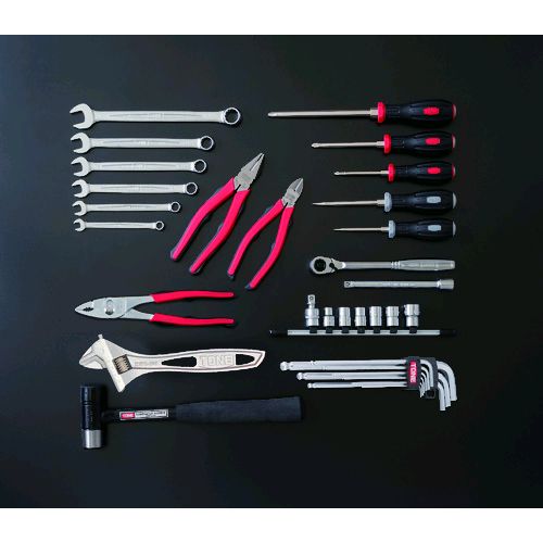 【即納在庫品】「直送」前田金属工業 TONE CS310C 整備用工具セット シャッター付サービスボード 工具一式のみ 35点セット 451-9361 トネ
