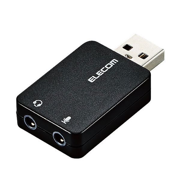 Rakuten - (LINEクーポン有)【個数：1個】USB-AADC01BKX5 直送 代引不可・他メーカー同梱不可 5個セット エレコム オーディオ変換アダプタ USB−φ3．5mm オーディオ出力 マイク入力 直挿し コンパクト ブラック USBAADC01BKX5