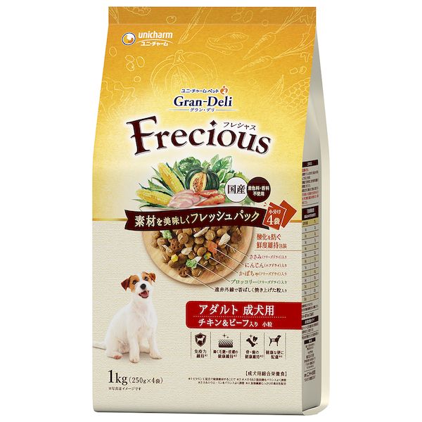 ユニ・チャーム グラン・デリ フレシャス アダルト成犬用　チキン＆ビーフ入り　2kg　4520699617960※メーカー都合によりパッケージ、デザインが変更となる場合がございますユニ・チャームペット