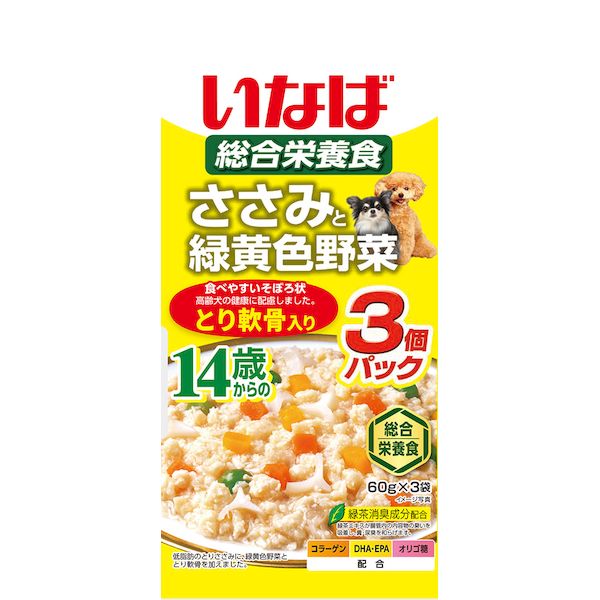 Natural - いなばペットフード QDR-150 いなば ささみと緑黄色野菜 14歳からのとり軟骨入り 60g×3袋 QDR150