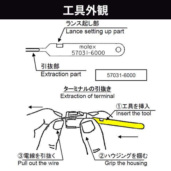 【即納在庫品】MOLEX 57031-6000 引き抜き工具 570316000 精密作業向け 電子部品対応 コネクタ取り外し専用 ハンドツール 引抜 工具 軽量設計 作業効率アップ 電子工作 プロ仕様 電子機器修理用 MOLEX製品 edenki-10581107 測定器・工具のイーデンキ サンプル画像3