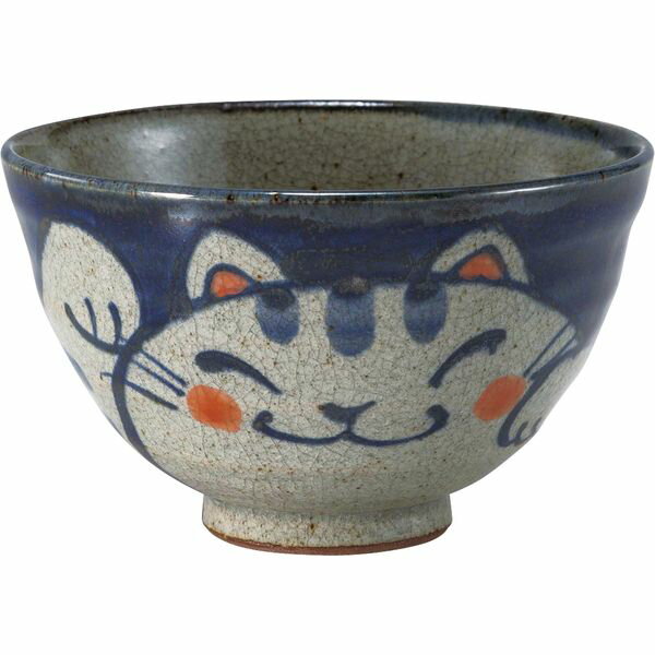 西海陶器 10258 【3個入】 手描き猫 飯碗 青・大