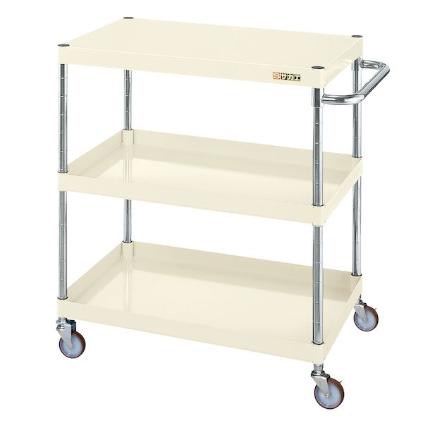 【個人宅配送不可】サカエ SAKAE CSP-7583LYNUI 直送 代引不可・他メーカー同梱不可 CSパールワゴン 軽量タイプ／ナイロンウレタン車／／H880／3段／直進安定金具 CSP7583LYNUI