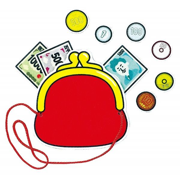 【商品説明】お金の練習にぴったり！ ●商品サイズ：がま口/140×135mm、硬貨/φ27〜3 ●セット内容：レジ（本体、バーコードリーダー）×1、ケーキ×1、ドレス×1、ぬいぐるみ×1、おかし×1、ロボット×1、ぶんぼうぐ×1、ゲーム機×...