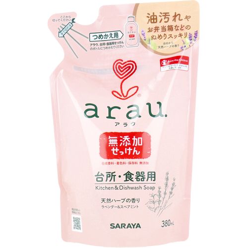 4973512320347 arau．【アラウ】台所用せっけん つめかえ用 380mL【キャンセル不可】 サラヤ 詰替用 アラウ台所用せっけん詰め替え380ml 台所用せっけん詰替用