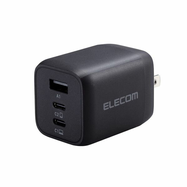 ELECOM エレコム ACDC-PD4465BK ノートパソコン 充電器 PD65W PPS対応 Type−C×2 USB A×1 折りたたみプラグ 小型 軽量 ブラック ACDCPD4465BK