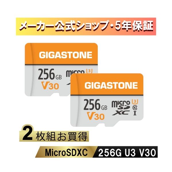 Gigastone GJMXR-OG256GV30-2PK マイクロSDカード256GB 2枚セット SDXC microSDカード V30 UHS－I U3 クラス10 Ultra HD 4K 超高速100MB／s ビデオ録画 一眼レフカメラ スマホ データ保存 ドローン GoPro／Nintendo Switch確認済 5年保証 GJMXROG256GV302PK