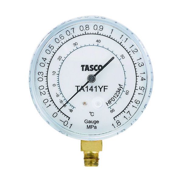 【商品説明】仕様●圧力表示(MPa)：0.1〜1.8MPa●TA140N…圧力計 ー0.1〜3.8MPa TA141N…連成計 ー0.1〜1.8MPa。●ゲージ外径80φ。●R1234yfの飽和温度目盛付。●ゲージ取付ネジ径…1/8″NPT。●振動吸収機能付　。●0点調整ネジ付材質/仕上●セット内容/付属品●注意●原産国（名称）●非公開JANコード●4528422377129●タスコ　商品本体質量●1g類似商品はこちらTASCO タスコ TA140YF R12342,514円翌日出荷 TASCO タスコ TA141G 高2,420円TASCO タスコ TA141 連成計 高精度2,105円TASCO タスコ TA124YF R123440,964円TASCO タスコ TA141GB 高精度連成3,007円TASCO タスコ TA134YF-1 R125,589円TASCO タスコ TA134YF-2 R125,589円TASCO タスコ TA134YF R123416,966円TASCO タスコ TA165YF-H R122,099円TASCO タスコ TA159YF-2 R121,337円TASCO タスコ TA141E-1 R1342,465円TASCO タスコ TA141L R410A高2,555円