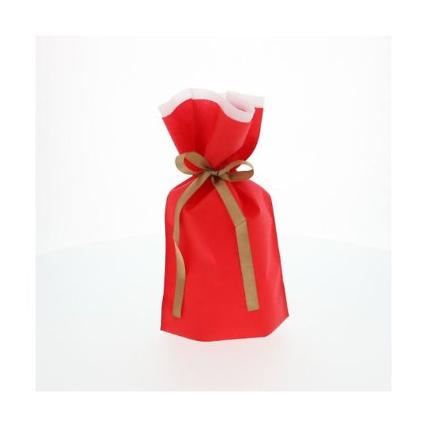 008710028 不織布リボン付巾着袋 FK3074 レッド S 10枚