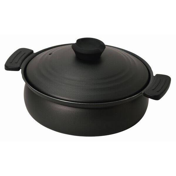Ih/Gas Compatible - パール金属 HC-464 軽量ふっ素加工IH対応土鍋風卓上鍋20cm(ブラック) HC464