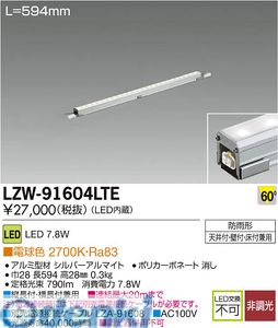 【11/25限定！抽選で最大100％ポイントバック】大光電機 DAIKO LZW-91604LTE LEDシステムライト LZW91604LTE 電球色 屋外用スリムラインライト