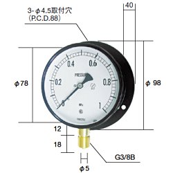 長野計器 NKS AC20-231-4.0MP 普通形圧力計 B枠立型 75mm 【0.0～4.0MPa】 圧力 ゲージ AC202314.0MP