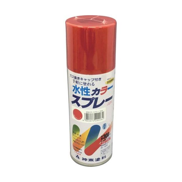 【特長】●霧が細かくタレにくく、塗膜は日光や風雨に強いです。●有害なフロン、鉛化合物は使用していません。●水性なのでいやな臭いがなく、幅広い用途に使えます。【用途】●屋内外の金属（鉄）、木部、コンクリート、スレート、プラスチックなど。【仕様】●色：レッド●容量(L)：0.3【仕様2】●塗布時間：0.6〜1.0［［M2］］(2回塗り)●乾燥時間：50分(20℃)【材質／仕上】●水溶性アクリル樹脂【注意】●室内での作業時は換気に注意してください。【原産国】日本補足商品ワード：測定器・工具のイーデンキ edenki　Lacquer　塗料　Sprays　ラッカースプレー　工事用品　塗装・内装用品類似商品はこちらシントー 29040.3 水性カラースプレー 1,475円シントー 29030.3 水性カラースプレー 1,475円シントー 29050.3 水性カラースプレー 1,475円シントー 9972004 カラースプレーゼロ 979円シントー 29160.3 水性カラースプレー 1,475円シントー 9972005 カラースプレーゼロ 979円シントー 28041 蛍光スプレー レッド 11,866円シントー 26220.3 耐熱用スプレー シル2,108円シントー 26210.3 耐熱用スプレー 黒 2,108円シントー 9972021 カラースプレーゼロ 979円シントー 9972003 カラースプレーゼロ 979円シントー 9972039 カラースプレーゼロ 979円