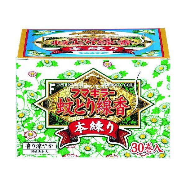 フマキラーメーカーお問い合わせ：0077-788-555【特長】●長時間燃焼し、安定した殺虫効果を発揮します。【用途】●蚊の駆除。【仕様】●効果持続目安：約7時間●箱入数(巻)：30【仕様2】●線香立て付【材質／仕上】●殺虫成分：ピレスロイド系【注意】●防除用医薬部外品です。【原産国】日本