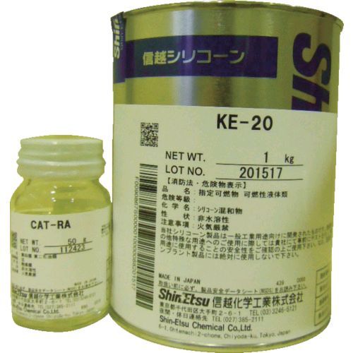 【特長】●一般型取り用シリコーンゴムです。●縮合タイプです。【用途】●一般型取用。【仕様】●色：灰白色●容量(kg)：1【仕様2】●2液混合型【材質／仕上】●主成分：シリコーンゴム【セット内容／付属品】●CAT−RA・50g付【注意】●当製品は日本国内仕様製品のため輸出ができませんのでご了承下さい。●海外輸出の場合は海外仕様製品の御見積りを致します【原産国】日本補足商品ワード：測定器・工具のイーデンキ edenki　化学製品 シリコン系離型剤 シリコーン離型剤 シリコンスプレー シリコーンスプレー SILICONE MOLD REREASE AGENTS類似商品はこちら信越化学工業 SHINETSU KE66 シー12,350円信越化学工業 SHINETSU KE-12 シ7,590円信越化学工業 SHINETSU KE-17 R8,770円信越化学工業 SHINETSU KF54-1 14,654円信越化学工業 SHINETSU KE348T-3,139円信越化学工業 SHINETSU KS609-121,080円信越化学工業 SHINETSU KE445W-6,467円信越化学工業 SHINETSU KE445T-6,544円信越化学工業 SHINETSU KE348W-3,139円信越化学工業 SHINETSU KR251-13,412円信越化学工業 SHINETSU KR255-18,345円信越化学工業 SHINETSU KE42T-11,225円