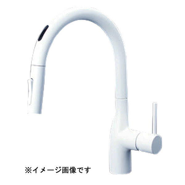 【商品説明】●シングルシャワー付混合栓(センサー付)●吐水口回転規制110°●逆止弁付●eレバー水栓●ACタイプ●マットホワイト●接続ねじ系：G1/2●取付穴径：Φ35〜39●取付板厚：30MAX●電源：AC100V●取付工具：KPS955●箱サイズ：L=780mm W=325mm H=115mm
