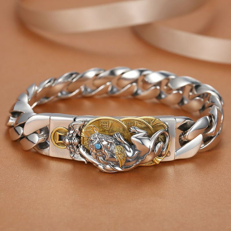 ブレスレット　メンズ　925シルバー　ドラゴンデザイン　喜平チェーン