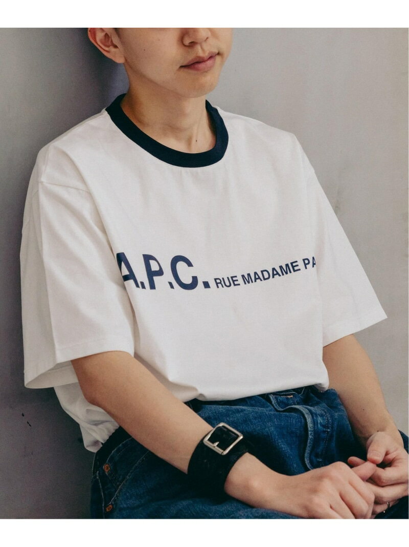 エディフィス 服（父向き） 【A.P.C. / アーペーセー】別注 オーバーサイズ プリント トリムTシャツ EDIFICE エディフィス トップス カットソー・Tシャツ ホワイト ブラック ブラウン ブルー【送料無料】[Rakuten Fashion]