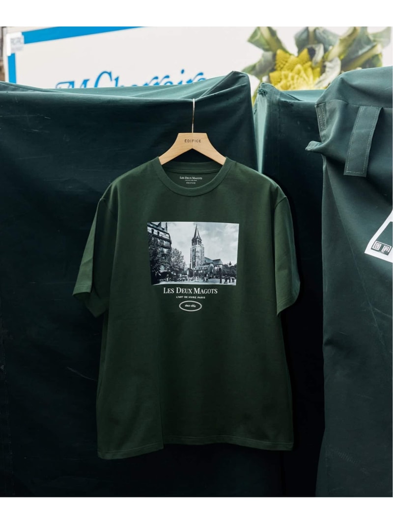 LES DEUX MAGOTS (ドゥマゴ) フォトTシャツ EDIFICE エディフィス トップス カットソー・Tシャツ ホワイト グリーン