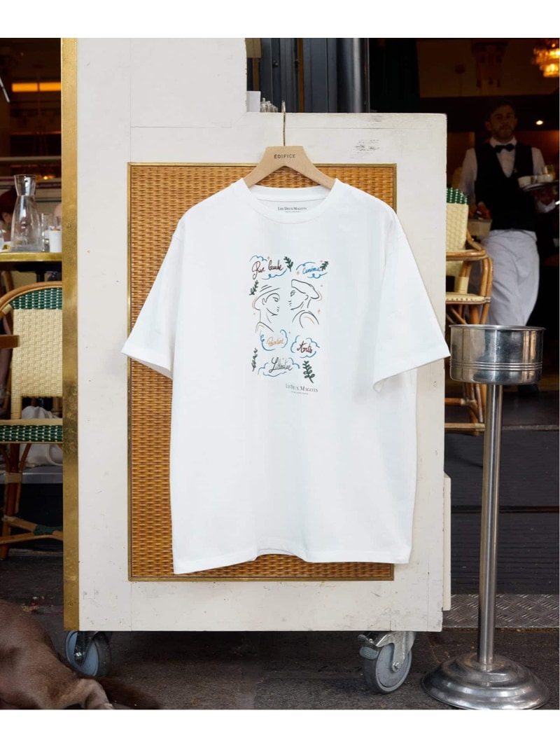 LES DEUX MAGOTS (ドゥマゴ) アートTシャツ EDIFICE エディフィス トップス カットソー・Tシャツ イエロー ワインレッド ホワイト