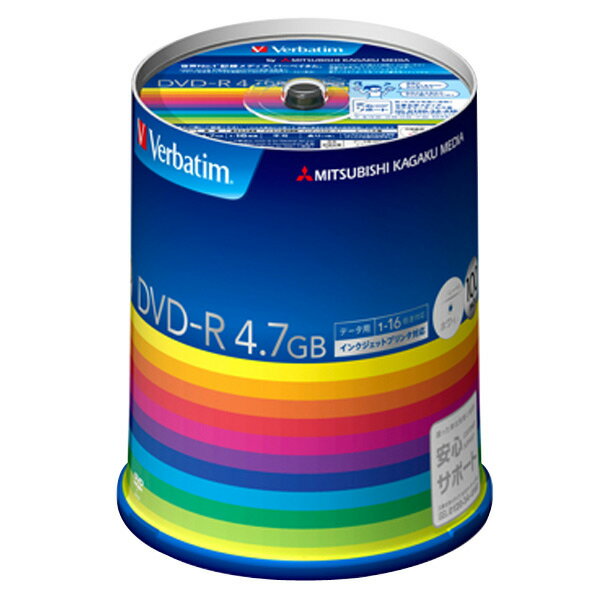 Verbatim データ用DVD-R 4.7GB 1-16倍速対応 インクジェットプリンタ対応 100枚入り DHR47JP100V3 [DHR47JP100V3]【MYMP】