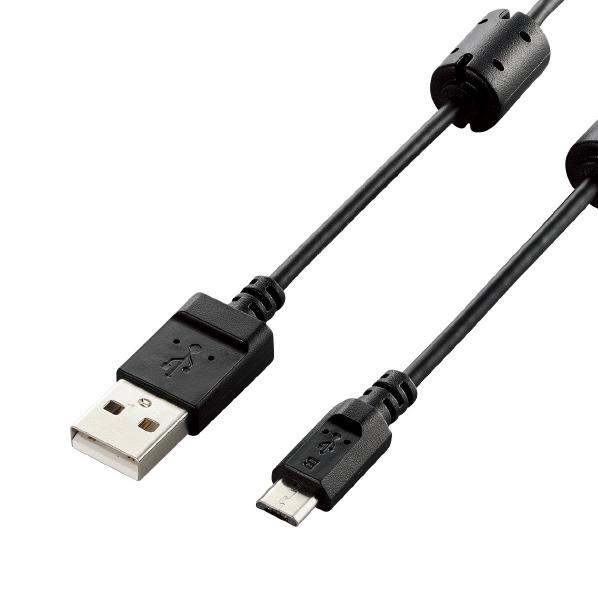 [エレコム カメラ接続用USBケーブル(micro-Bタイプ) 1．5m DGW-AMBF15BK]の商品説明●USB2.0 micro-Bを搭載したデジタルカメラやデジタルビデオカメラの充電やパソコンへのデータ転送ができるUSBケーブルです。※micro-B端子からの充電に対応した機器のみ充電が可能です。●USB2.0規格の伝送速度480Mbpsの高速データ転送に対応しています。●高周波ノイズを吸収する効果があるフェライトコアが付いています。●サビなどに強く信号劣化を抑える金メッキピンを採用しています。●外部ノイズの干渉から信号を保護する2重シールドケーブルを採用しています。●ヨーロッパの「RoHS指令(電器・電子機器に対する特定有害物質の使用制限)」に適合した環境にやさしい製品です。●難燃性の素材を使用し、安全性を高めています。●ケーブルの長さはデスクトップパソコンとの接続に最適な1.5mです。[エレコム カメラ接続用USBケーブル(micro-Bタイプ) 1．5m DGW-AMBF15BK]のスペック●対応機種：USB2.0(Aタイプ)端子搭載のパソコン、ACアダプタ及びUSB2.0(micro-B)端子搭載のデジタルカメラ、デジタルビデオカメラ●コネクタ形状：USB2.0(Standard-A)オス-USB2.0(micro-B)オス●対応転送速度：最大480Mbps ※理論値●プラグメッキ仕様：金メッキピン●シールド方法：2重シールド●ケーブル長：1.5m●ケーブル太さ：約3.1mm○返品不可対象商品