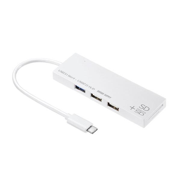 サンワサプライ USB Type Cコンボハブ(カードリーダー付き) ホワイト USB-3TCHC16W 