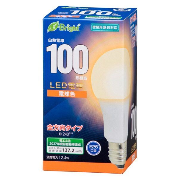 オーム電機 LED電球 E26口金 全光束1702lm 12．4W一般電球タイプ 電球色相当 LDA12L-G AG27 [LDA12LGAG27]【MYMP】