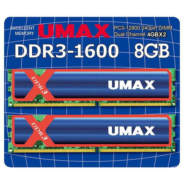 UMAX デスクトップ用メモリー(4GB×2) DDR3-1600 8GB JEDEC UM-DDR3D-1600-8GBHS [UMDDR3D16008GBHS]