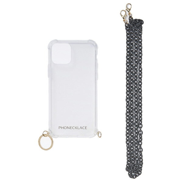 PHONECKLACE iPhone 12/12 Pro用チェーンショルダーストラップ付きクリアケース ブラック PC20431I12P 