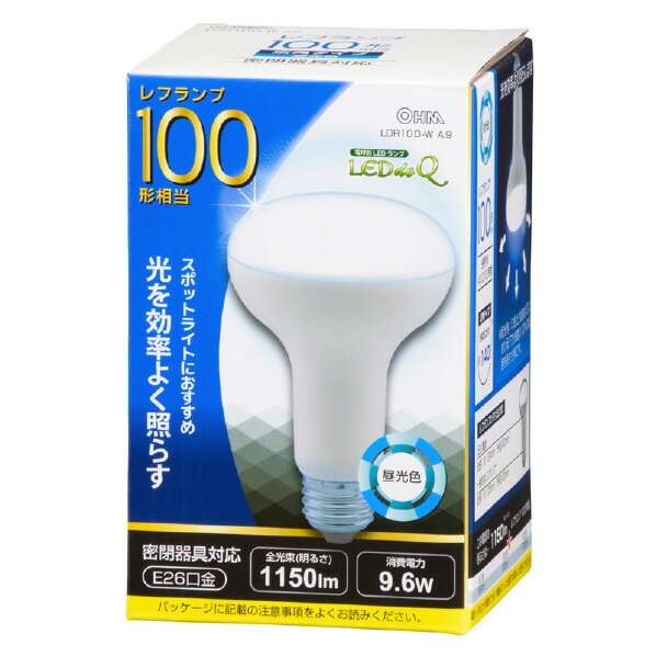 オーム電機 LED電球 E26口金 全光束1150lm(9．6Wレフランプ形) 昼光色相当 LDR10D-W A9 [LDR10DWA9]