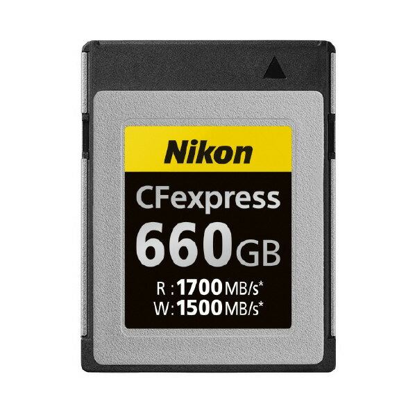 [ニコン CFexpress Type B メモリーカード(660GB) MC-CF660G [MCCF660G]] の商品説明●高速読み出し(1700MB/s)、高速書き込み(1500MB/s)、大容量(660GB)の、ニコン純正のCFexpressカード。[ニコン CFexpress Type B メモリーカード(660GB) MC-CF660G [MCCF660G]]のスペック●対応製品:D6、D5、D850、D500、Z 9、Z 7II、Z 7、Z 6II、Z 6○返品不可対象商品