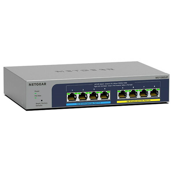 [NETGEAR PoE++(230W)2．5Gx8アンマネージプラススイッチ MS108EUP-100JPS [MS108EUP100JPS]] の商品説明●4つのPoE +ポートと4つのUltra60PoE ++ポートを備えた8つのポート1G / 2.5Gを提供し、WiFi 6 AP接続、IP監視などに最適なスイッチになります。[NETGEAR PoE++(230W)2．5Gx8アンマネージプラススイッチ MS108EUP-100JPS [MS108EUP100JPS]]のスペック●マルチギガビットカッパーポート:8(1G/2.5G)●PoE +(802.3at)ポート数:4(1ポートあたり60W)●PoE ++(802.3bt)ポート数:4 (1ポートあたり30W)●総PoE電力バジェット:230 W●Uninterrupted PoE:○●最大MACエントリ:16K●バッファサイズ:1.5MB●VLAN (対応数):64●最大電力 (全ポート使用、ラインレートトラフィックの場合):230W●音響ノイズレベル@ 25C:ファンレス●平均故障間隔 (MTBF):373,643.7時間(42.6年)■サポート:ProSUPPORT 24時間年中無休の電話による高度なテクニカルサポート(技術的な問題を迅速に解決するために技術専門家によって実行されるリモート診断)。 ProSUPPORTの補償範囲は、1年、3年、または5年の契約を購入することで延長できます。ProSUPPORT生涯チャットによる24時間年中無休の高度なテクニカルサポート。●EEE:○●DoS保護:○●ファン:0●動作温度:0~40°C●寸法:W21.0×H4.0×D14.0cm●質量:0.9kg○初期不良のみ返品可
