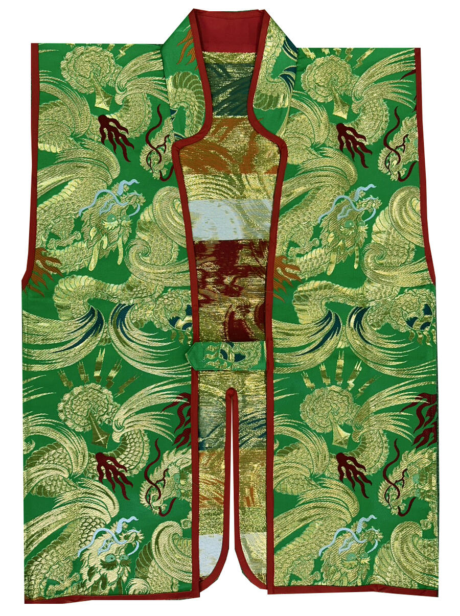 限定生産品　大人が着用できる陣羽織（単衣）緑地に龍　朱赤地に龍　時代劇・武者行列などのイベントやおもてなし隊におすすめ！