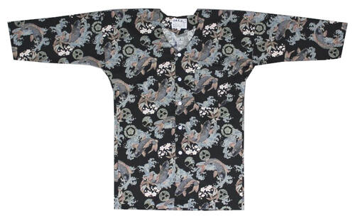 樂天商城 - 鯉口シャツ【 鯉 滝登りと家紋 / 黒系 】※メール便対応可※