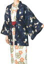 【受注生産品】男女兼用フリーサイズ ちりめん茶羽織 桜と麻の葉柄(肩裏仕様か総裏仕様か選べます)1色20枚1セット 丸洗いOK HA-3950c-01