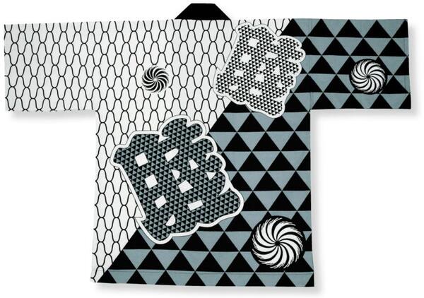 在庫限り：製造中止　法被【網・鱗に獅子毛・睦】白地にネズ・黒　大人フリーサイズ