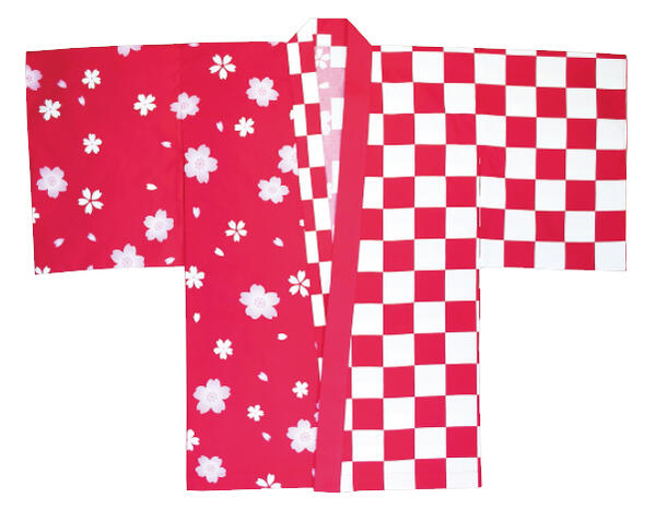 袴下風着物　市松・桜　大人から子どもサイズまで揃う【簡易袴下風着物】子供2サイズ・大人1サイズ